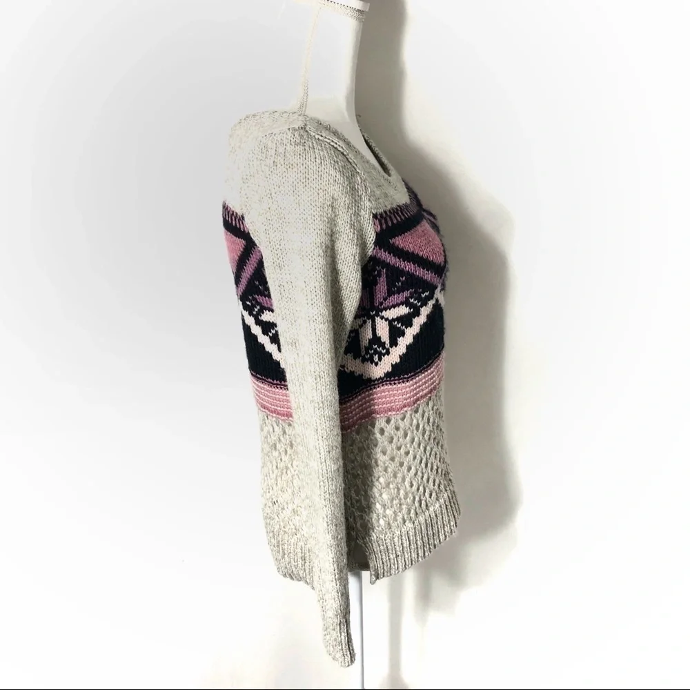 American Eagle Fair Isle Wool Blend Sweater XS Gray Purple Women's